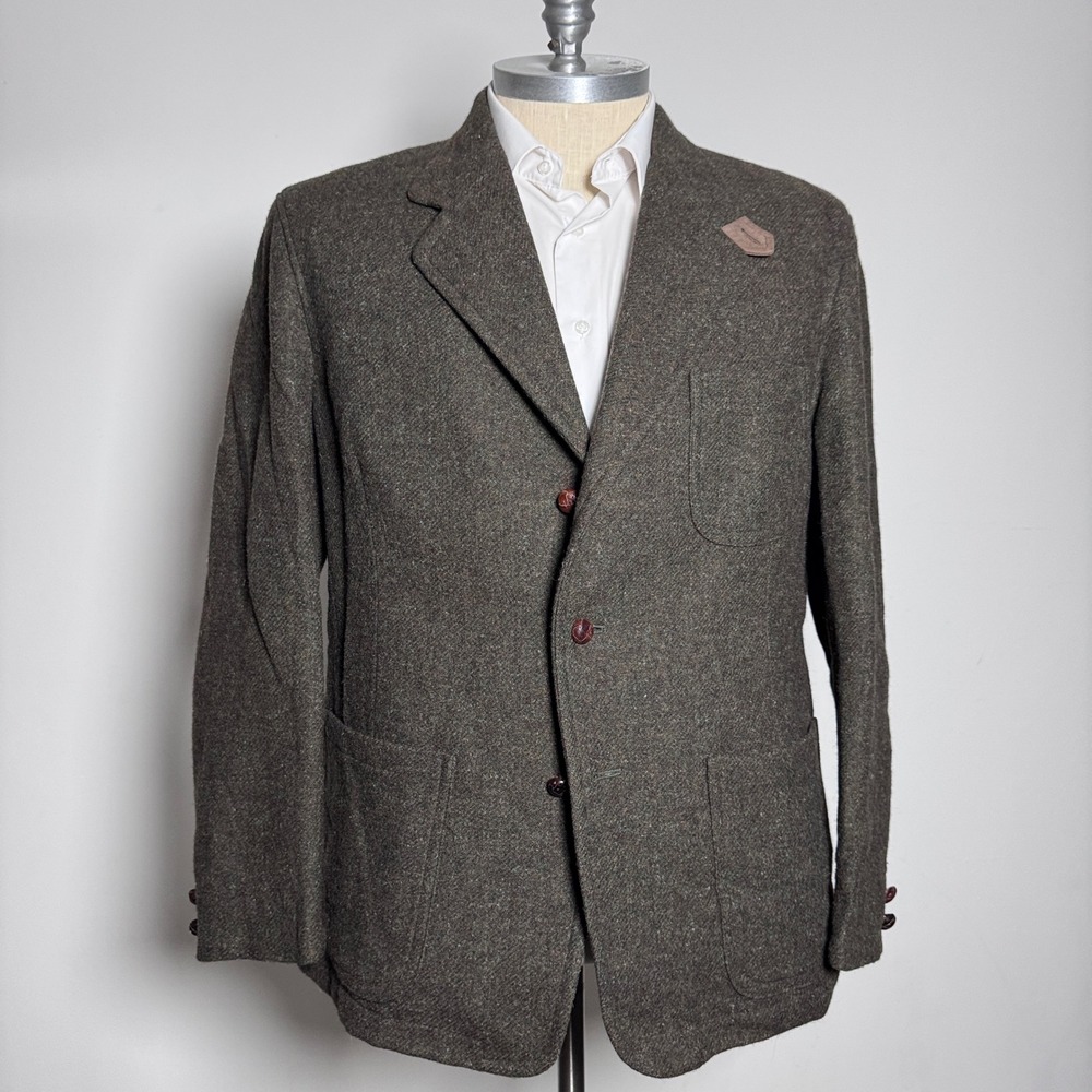 Thornton Bay Tweed Blazer Mens L Brown Wool Blend Vintage 3-Button Sport Coat‎